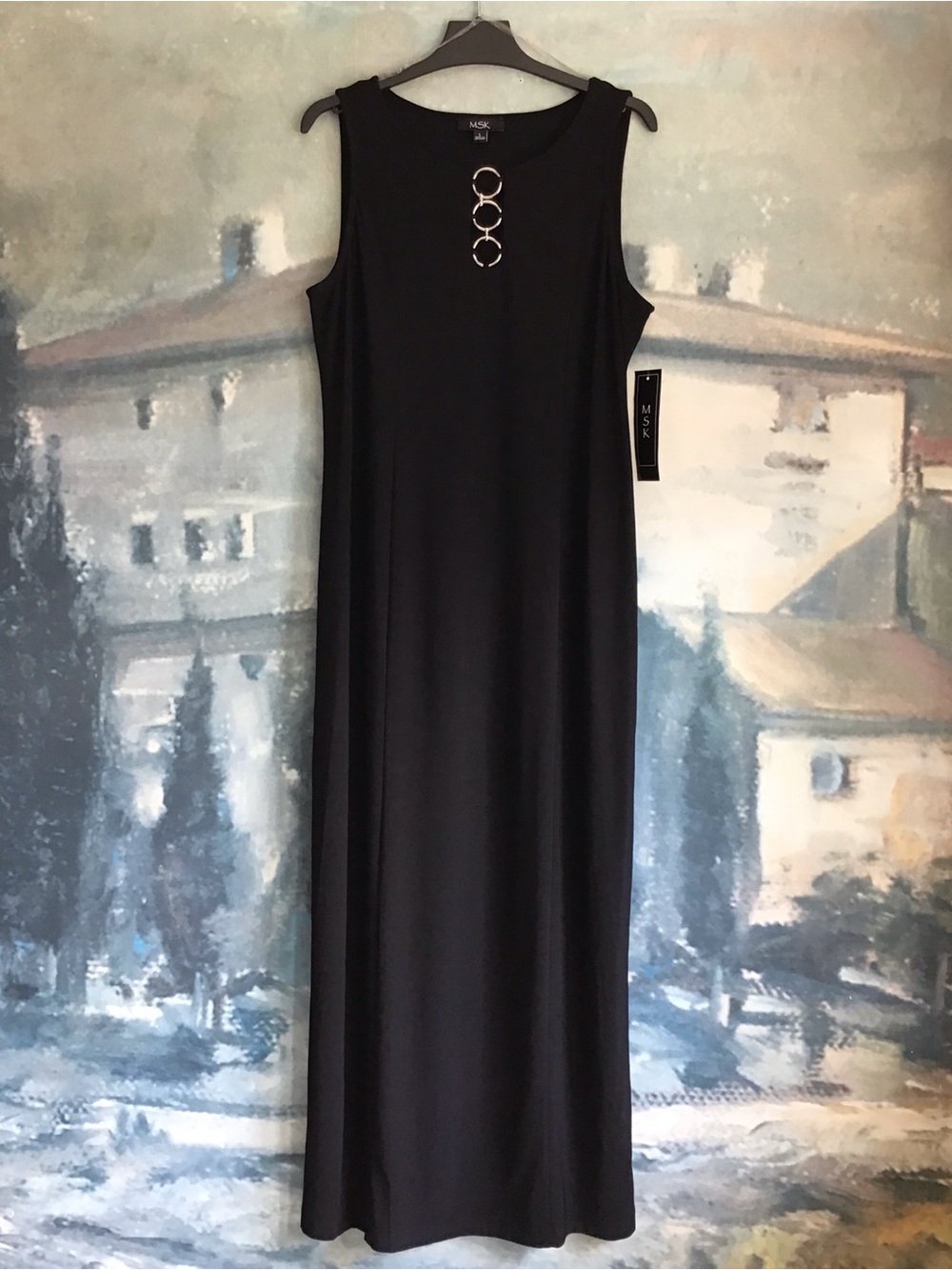 MSK Black Sleeveless Maxi Dress with Three Metal Rings